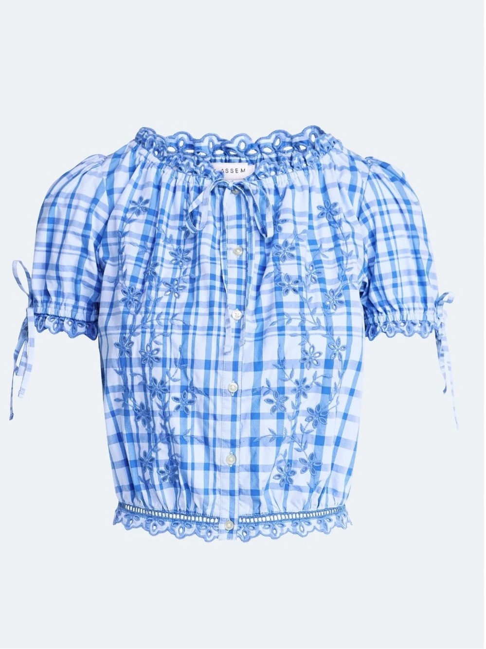 Free Assembly Women's Embroidered Cropped Cotton Top with Short Sleeves, Size L
